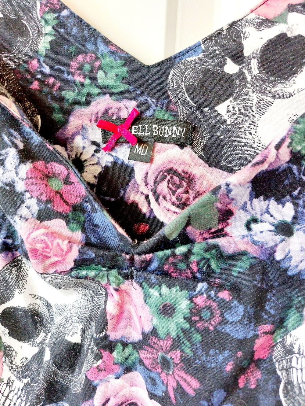 Hell Bunny Floral Skull Cutout Skater Dress Medium Grunge Rockabilly Emo Goth - Picture 3 of 8